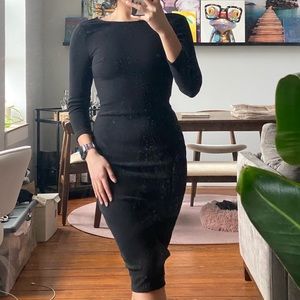 Wide neck fitted midi dress
